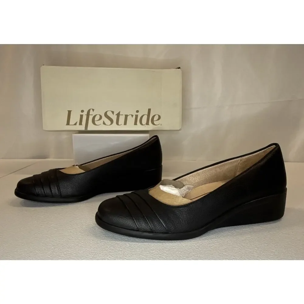 LifeStride Jenna Women's Black Wedge Slip-On Loafers Shoes Comfort Size 9.5W